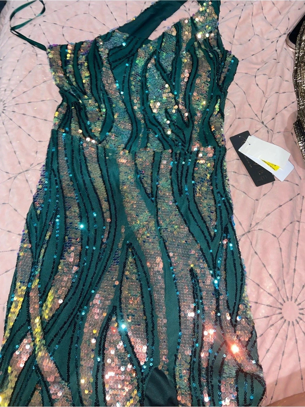 Sequin Maxi Dress in Green & Black Like New